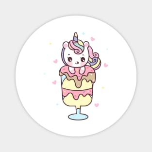 Cute Unicorn cartoon sweet dessert ice cream Pony child vector kawaii animal Magnet